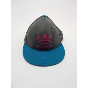 VTG Adidas Trefoil Logo Gray Pink Blue Hip Hop 210 Fitted Hat Size 7 1/4- 7 5/8
